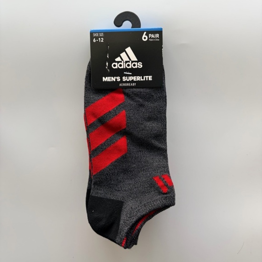 Adidas men’s no show socks 6 pairs size 6-12 gray red